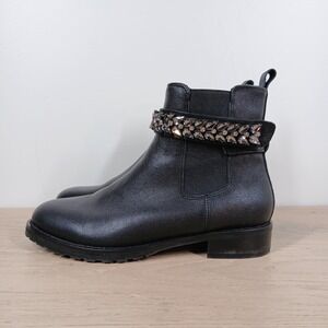 White House Black Market Ankle Boots Women 7.5 Black Leather Rhinestone Preppy